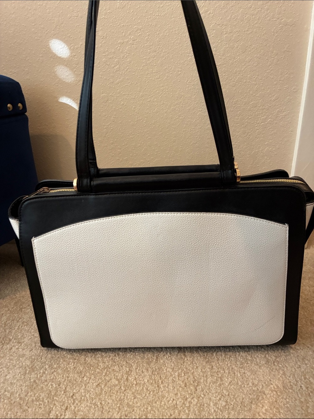 Classic Black and White Structured Shoulder Bag - Laptop Bag